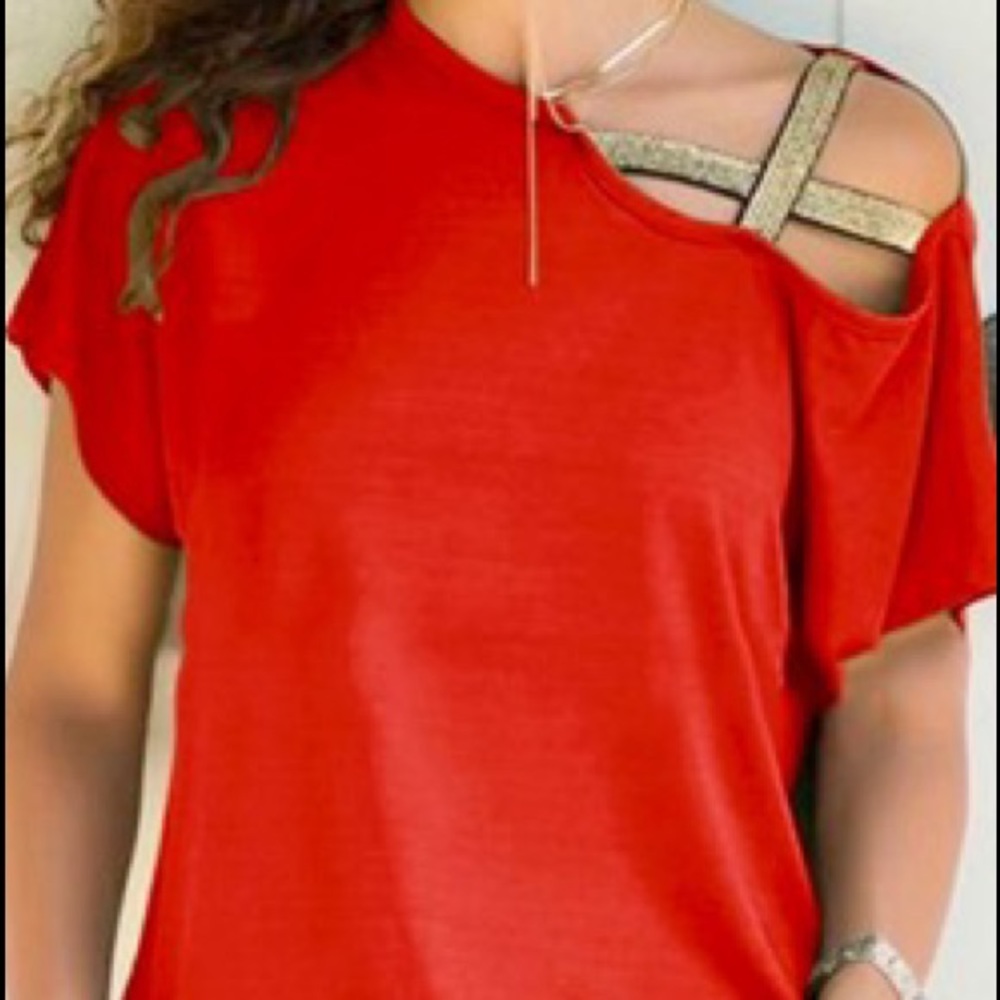 Estampados Red Sequin-Strap Asymmetrical Top XXL